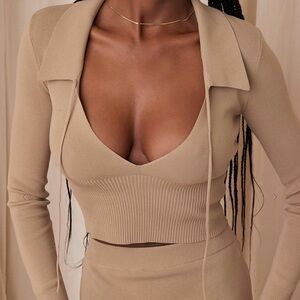 House of CB Tan Ribbed Crop Top